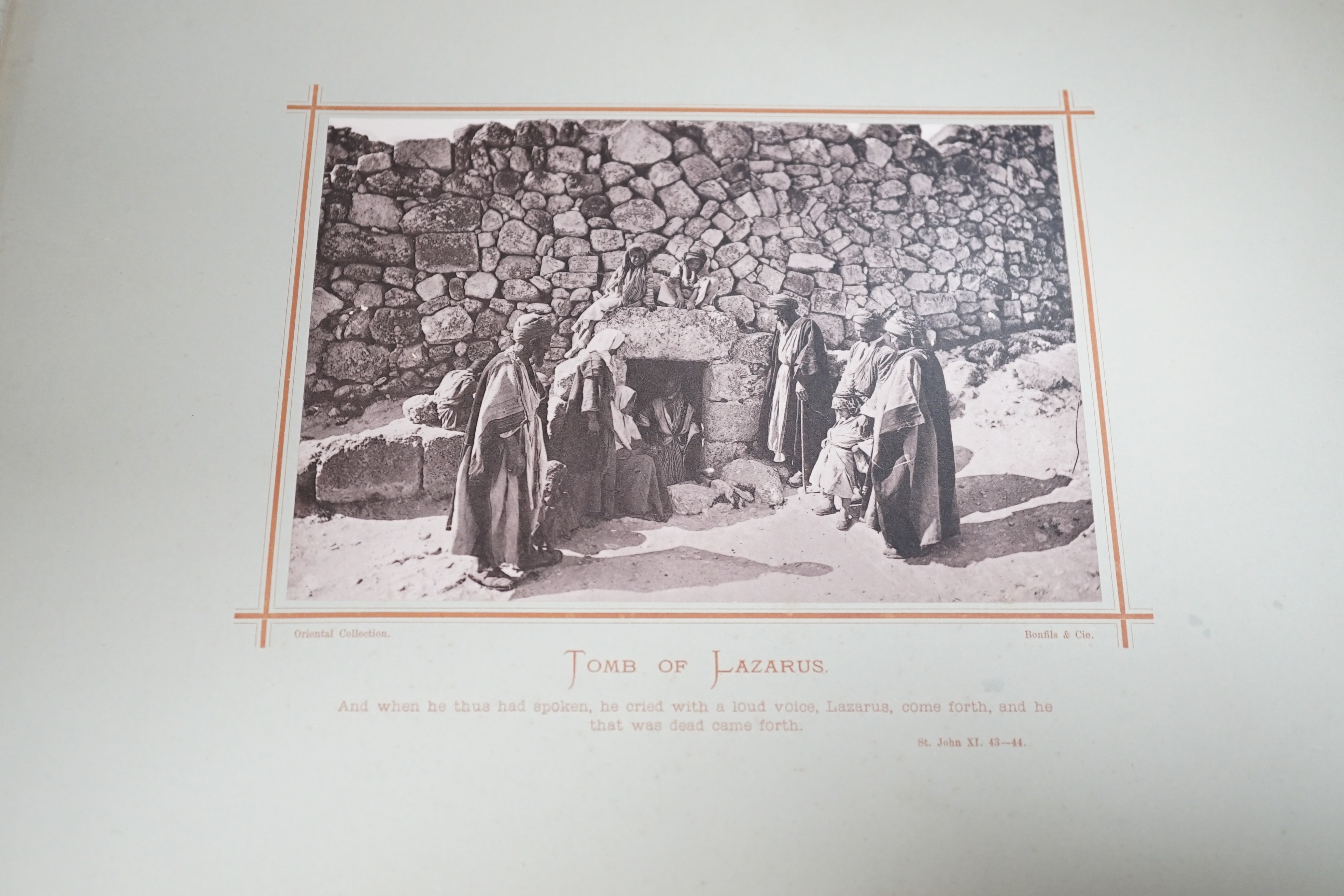 Palestine album, Oriental collection published by Bonfils & Cie, containing titled photographic views, 34 x 25cm